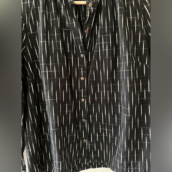 People Tree 100% Organic Cotton Kiara Ikat Blouse Black White Size 8 US - Picture 5 of 7